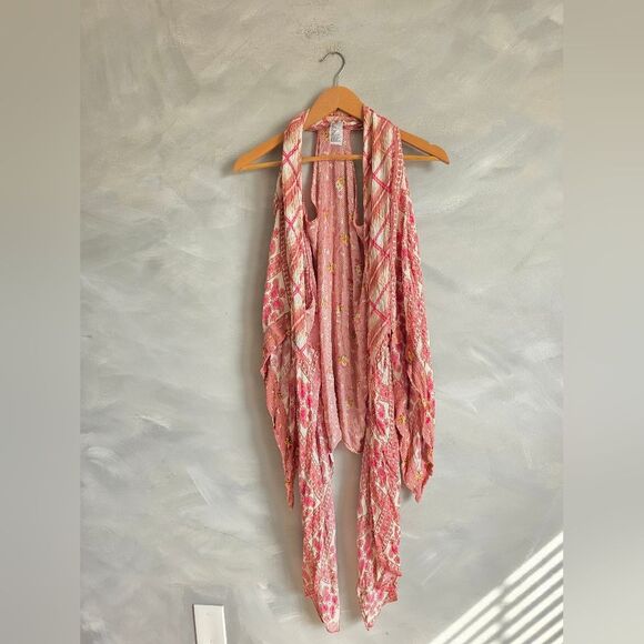 Free People American Pie Patchwork Kimono Mixed Media Asymmetrical OS - Picture 1 of 12